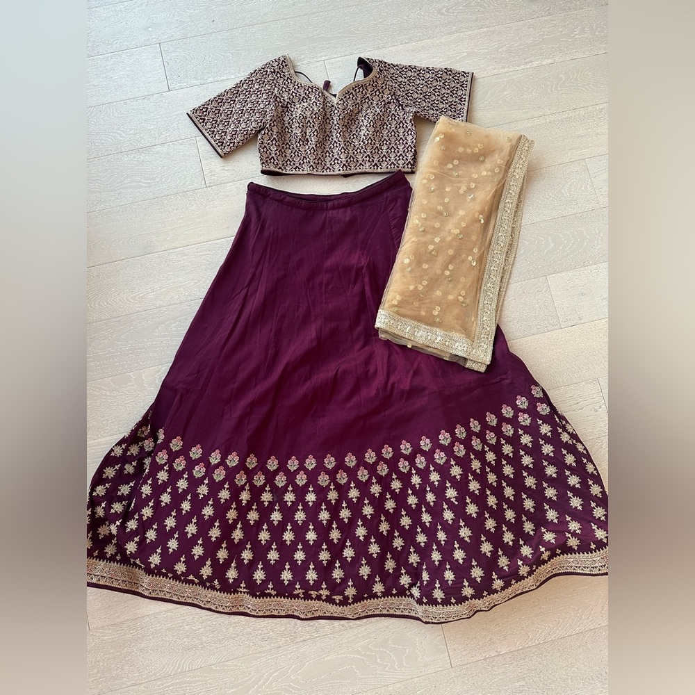 Deep purple and gold Lehenga